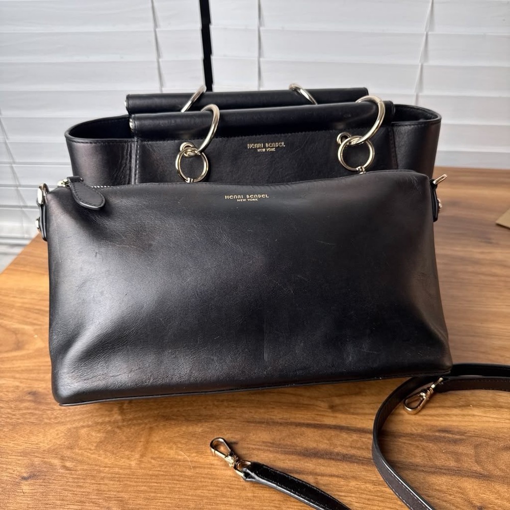 Henri Bendel Satchel Leather Black Convertible With Crossbody Bag - Picture 4 of 16